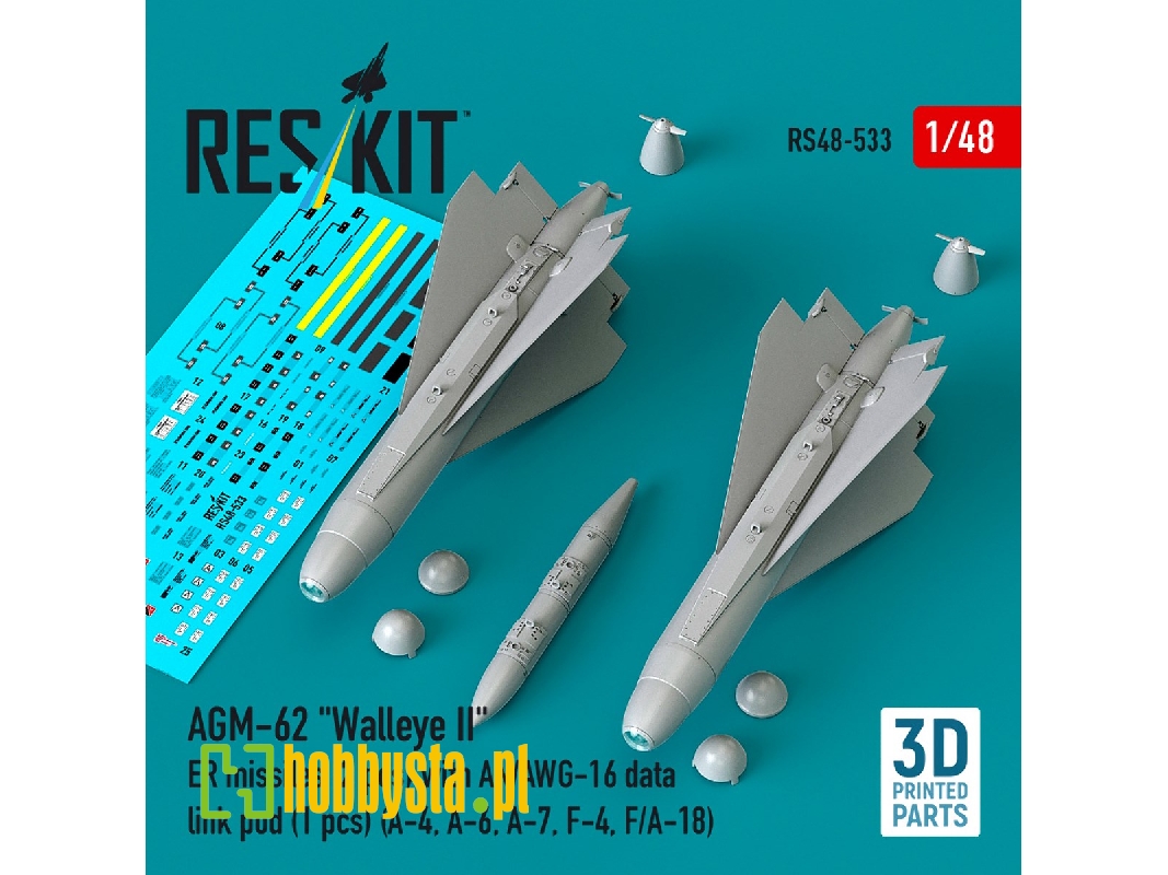 Agm-62 "walleye Ii" Er Missiles (2 Pcs) With An/Awg-16 Data Link Pod (1 Piece) - 3d Printed - image 1