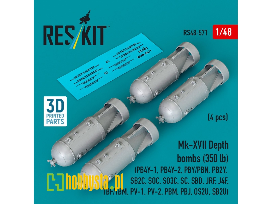 Mk.Xvii Depth Bombs 350 Lb (4 Pcs / 3d Printed) - image 1 Mk.Xvii Depth Bombs 350 Lb (4 Pcs / 3d Printed) - image 1