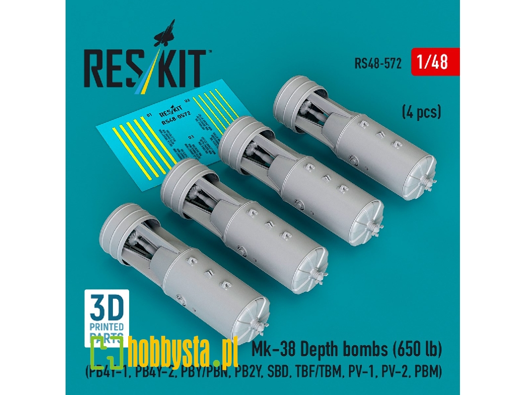 Mk.38 Depth Bombs 650 Lb (4 Pcs / 3d Printed) - image 1
