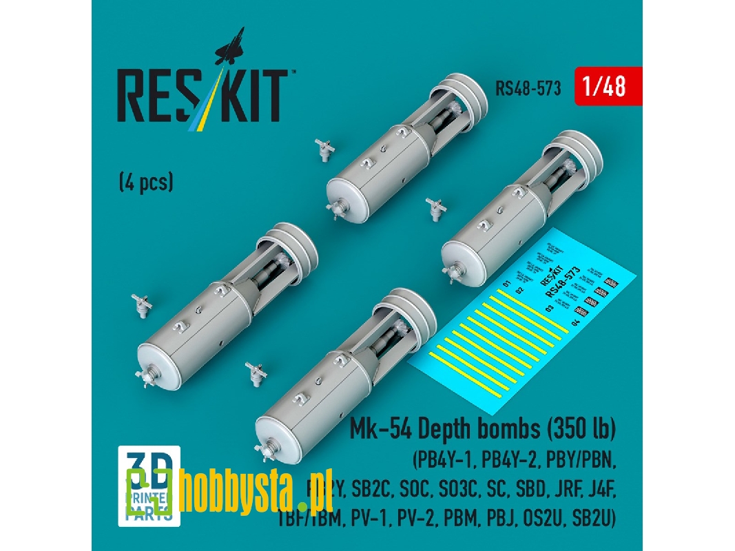 Mk.54 Depth Bombs 350 Lb (4 Pcs / 3d Printed) - image 1 Mk.54 Depth Bombs 350 Lb (4 Pcs / 3d Printed) - image 1
