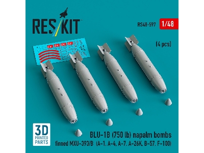 Blu-1b (750 Lb) Napalm Bombs Finned Mxu-393/B (4 Pcs / 3d Printed) - image 1