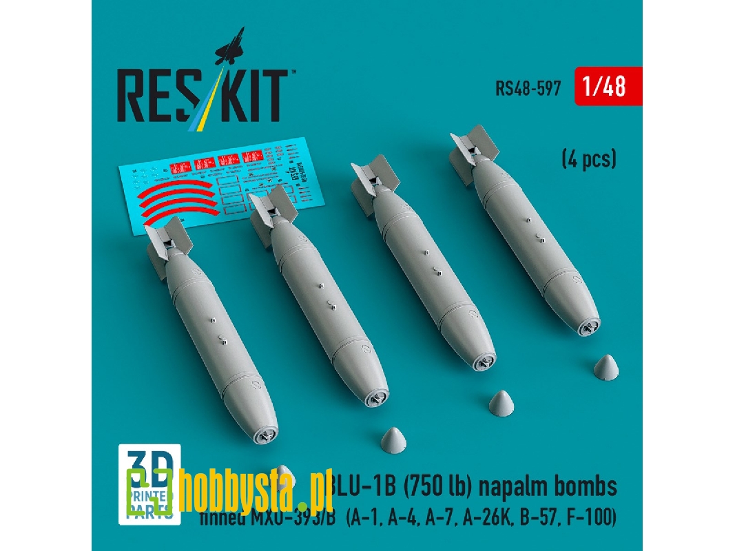 Blu-1b (750 Lb) Napalm Bombs Finned Mxu-393/B (4 Pcs / 3d Printed) - image 1