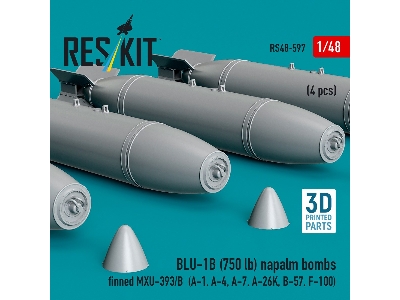 Blu-1b (750 Lb) Napalm Bombs Finned Mxu-393/B (4 Pcs / 3d Printed) - image 2