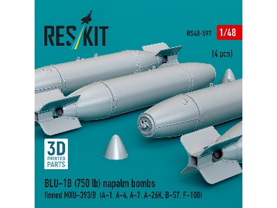 Blu-1b (750 Lb) Napalm Bombs Finned Mxu-393/B (4 Pcs / 3d Printed) - image 3