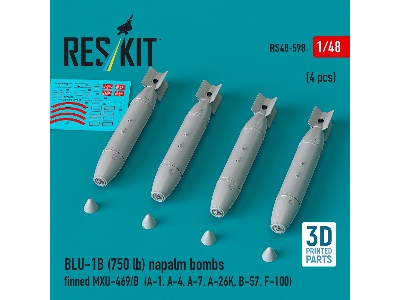 Blu-1b (750 Lb) Napalm Bombs Finned Mxu-469/B (4 Pcs / 3d Printed) - image 1