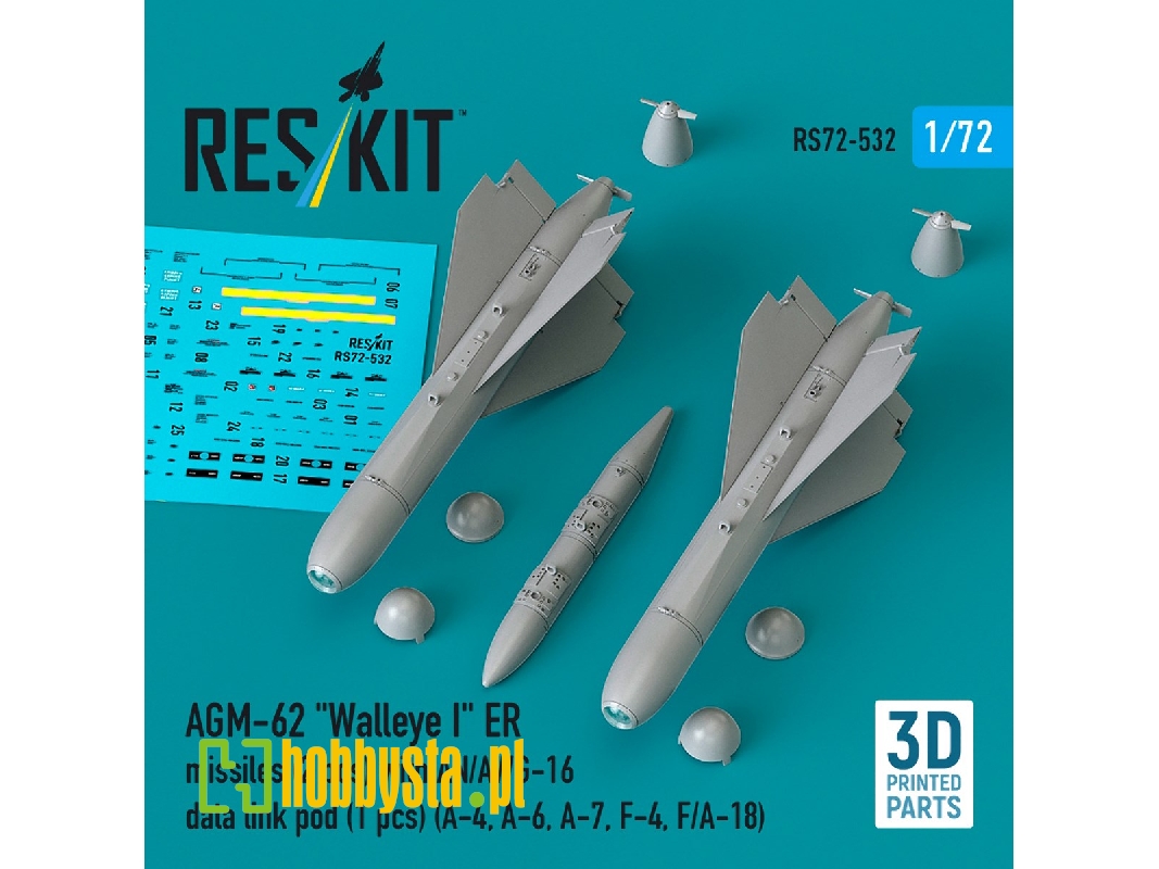 Agm-62 "walleye I" Er Missiles (2 Pcs) With An/Awg-16 Data Link Pod (1 Piece) - 3d Printed - image 1