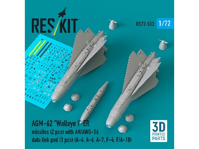 Agm-62 "walleye Ii" Er Missiles (2 Pcs) With An/Awg-16 Data Link Pod (1 Piece) - 3d Printed - image 1