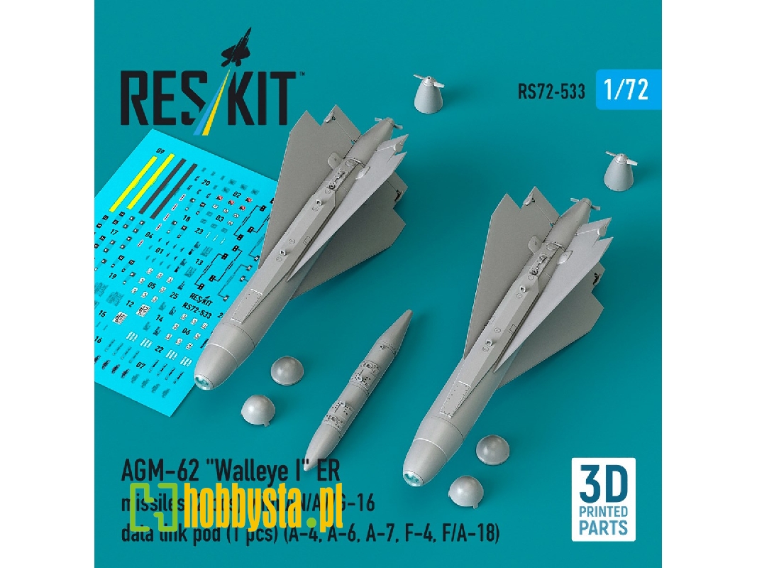 Agm-62 "walleye Ii" Er Missiles (2 Pcs) With An/Awg-16 Data Link Pod (1 Piece) - 3d Printed - image 1