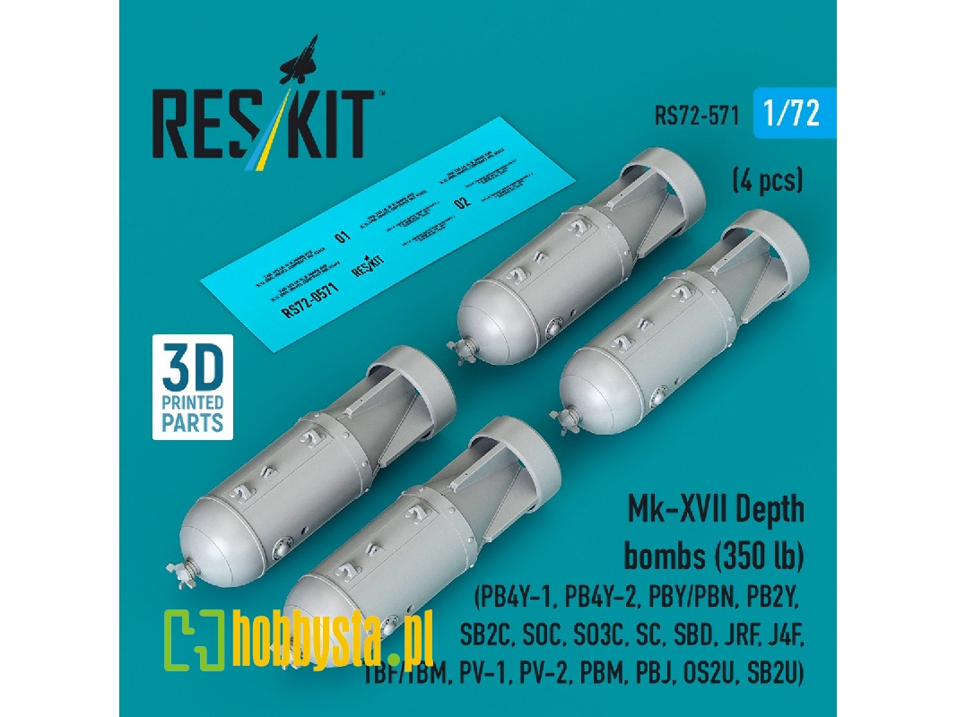 Mk.Xvii Depth Bombs 350 Lb (4 Pcs / 3d Printed) - image 1 Mk.Xvii Depth Bombs 350 Lb (4 Pcs / 3d Printed) - image 1