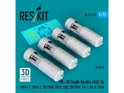 Mk.38 Depth Bombs 650 Lb (4 Pcs / 3d Printed) - image 1
