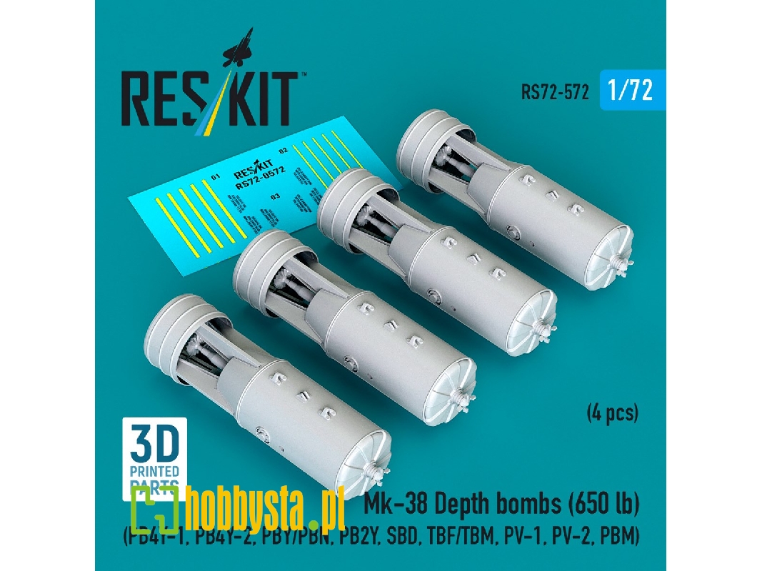 Mk.38 Depth Bombs 650 Lb (4 Pcs / 3d Printed) - image 1 Mk.38 Depth Bombs 650 Lb (4 Pcs / 3d Printed) - image 1