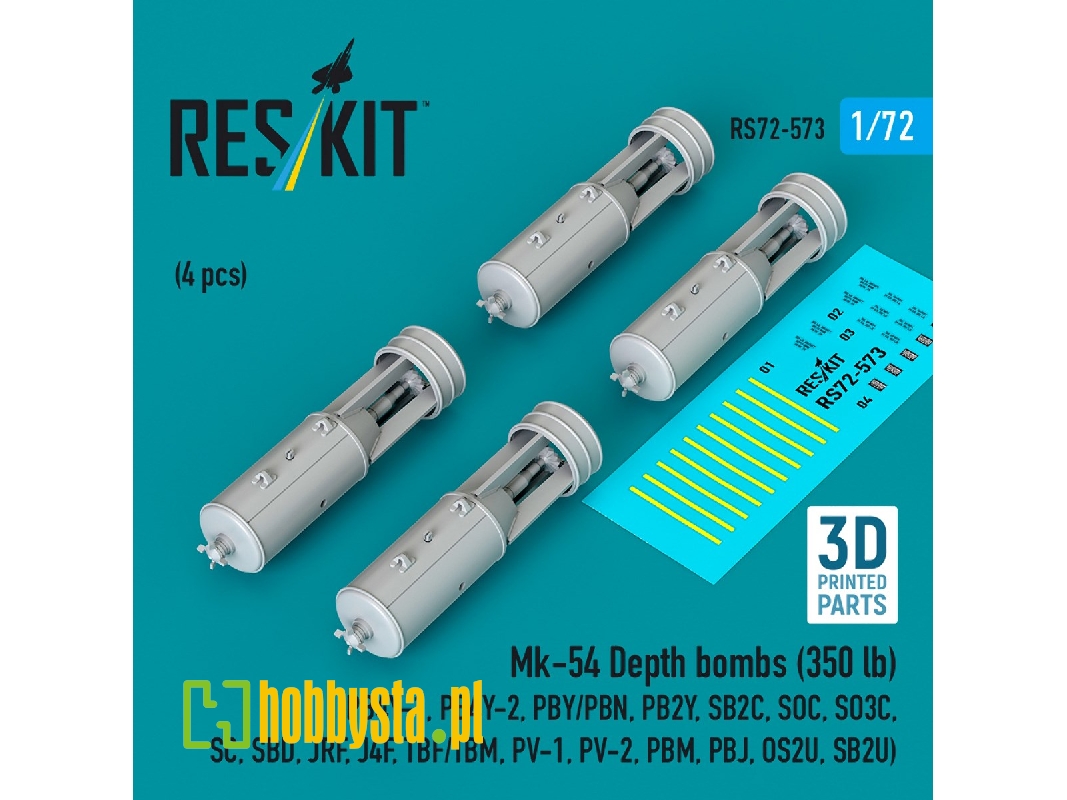 Mk.54 Depth Bombs 350 Lb (4 Pcs / 3d Printed) - image 1 Mk.54 Depth Bombs 350 Lb (4 Pcs / 3d Printed) - image 1
