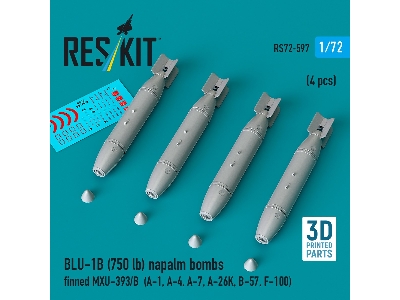 Blu-1b (750 Lb) Napalm Bombs Finned Mxu-393/B (4 Pcs / 3d Printed) - image 1