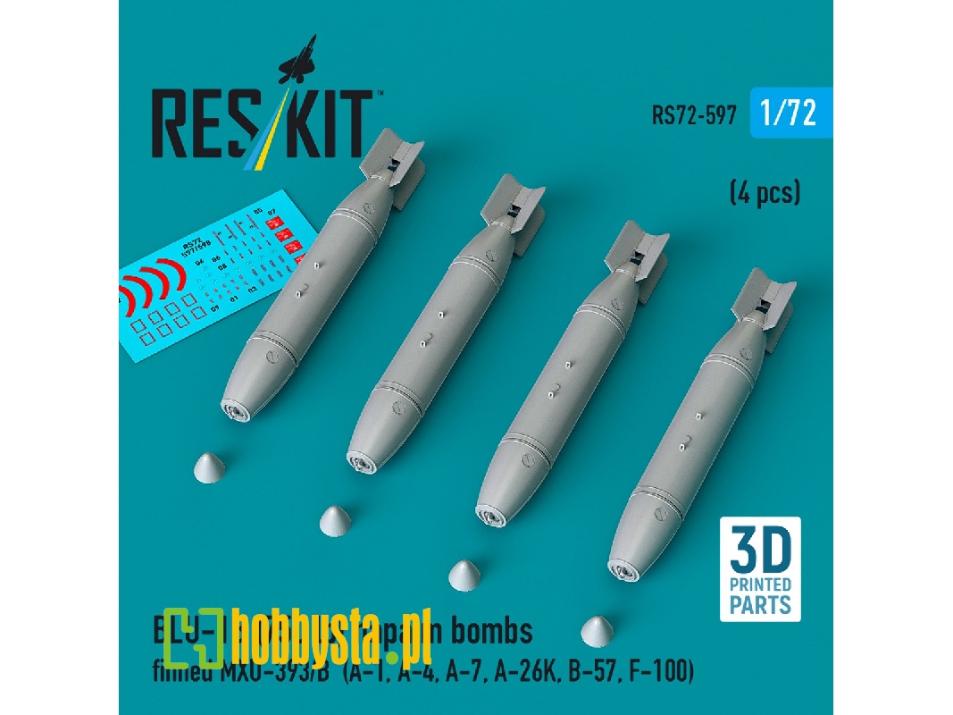 Blu-1b (750 Lb) Napalm Bombs Finned Mxu-393/B (4 Pcs / 3d Printed) - image 1