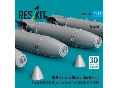 Blu-1b (750 Lb) Napalm Bombs Finned Mxu-393/B (4 Pcs / 3d Printed) - image 2