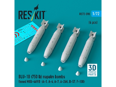 Blu-1b (750 Lb) Napalm Bombs Finned Mxu-469/B (4 Pcs / 3d Printed) - image 1