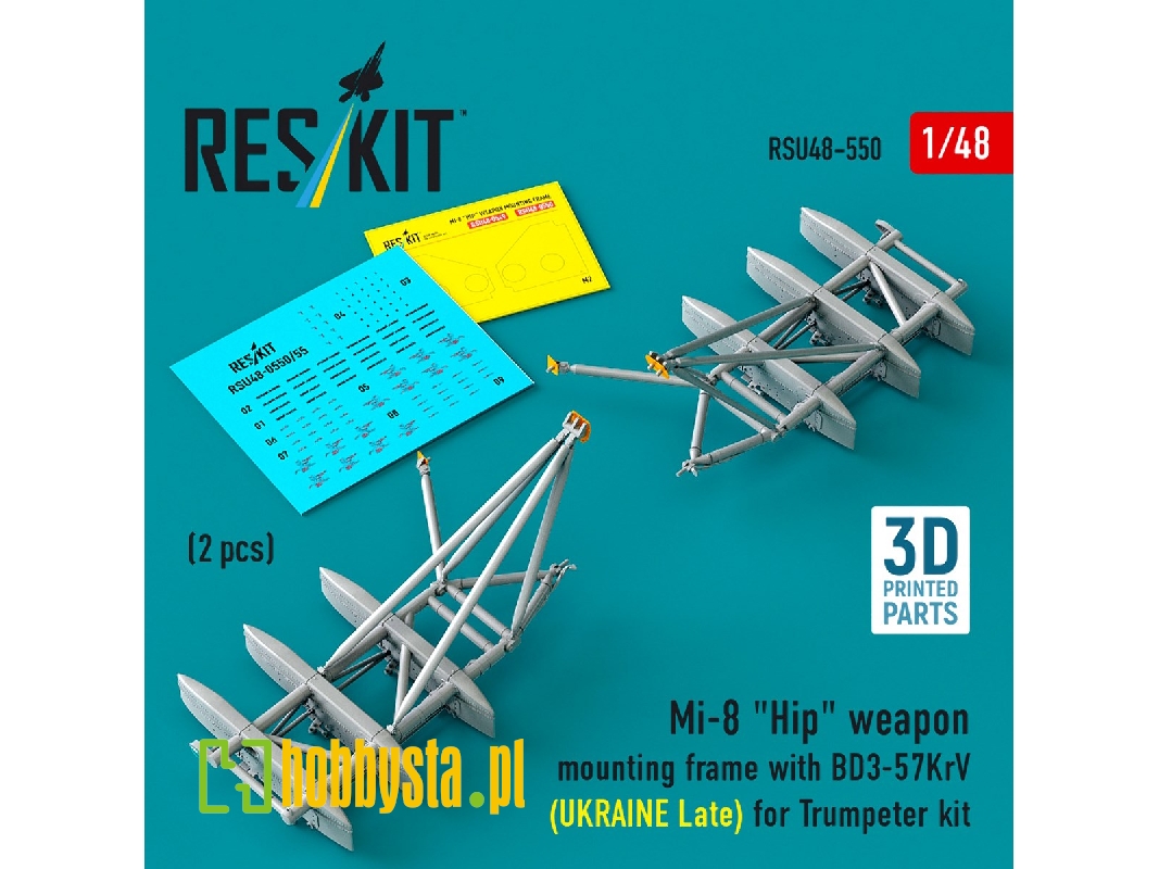 Mil Mi-8 "hip" - 3d-printed Weapon Mounting Frame With Bd3-57krv - Ukraine Late (2 Pcs / For Trumpeter Kits) - image 1