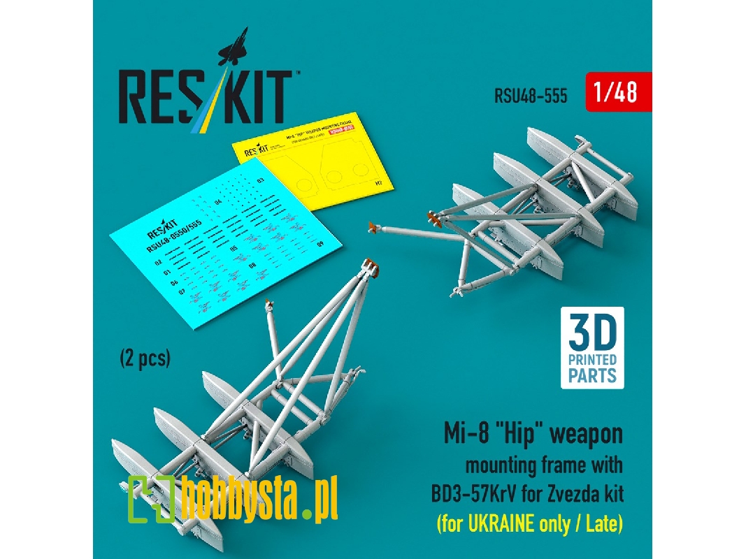 Mil Mi-8 "hip" - 3d-printed Weapon Mounting Frame With Bd3-57krv - Ukraine Late (2 Pcs / For Zvezda Kits) - image 1