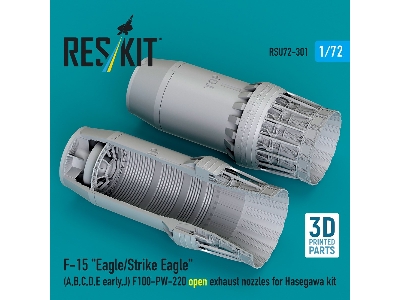 F&#8209;15 A, B, C, D, E Early, J Eagle / Strike Eagle - 3d-printed F100-pw-220 Open Exhaust Nozzles (For Hasegawa Kits) - image