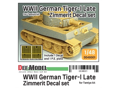 Tiger I Mid/Late - Zimmerit Decal Set With Pe Grill (For Tamiya Kits) - image 1