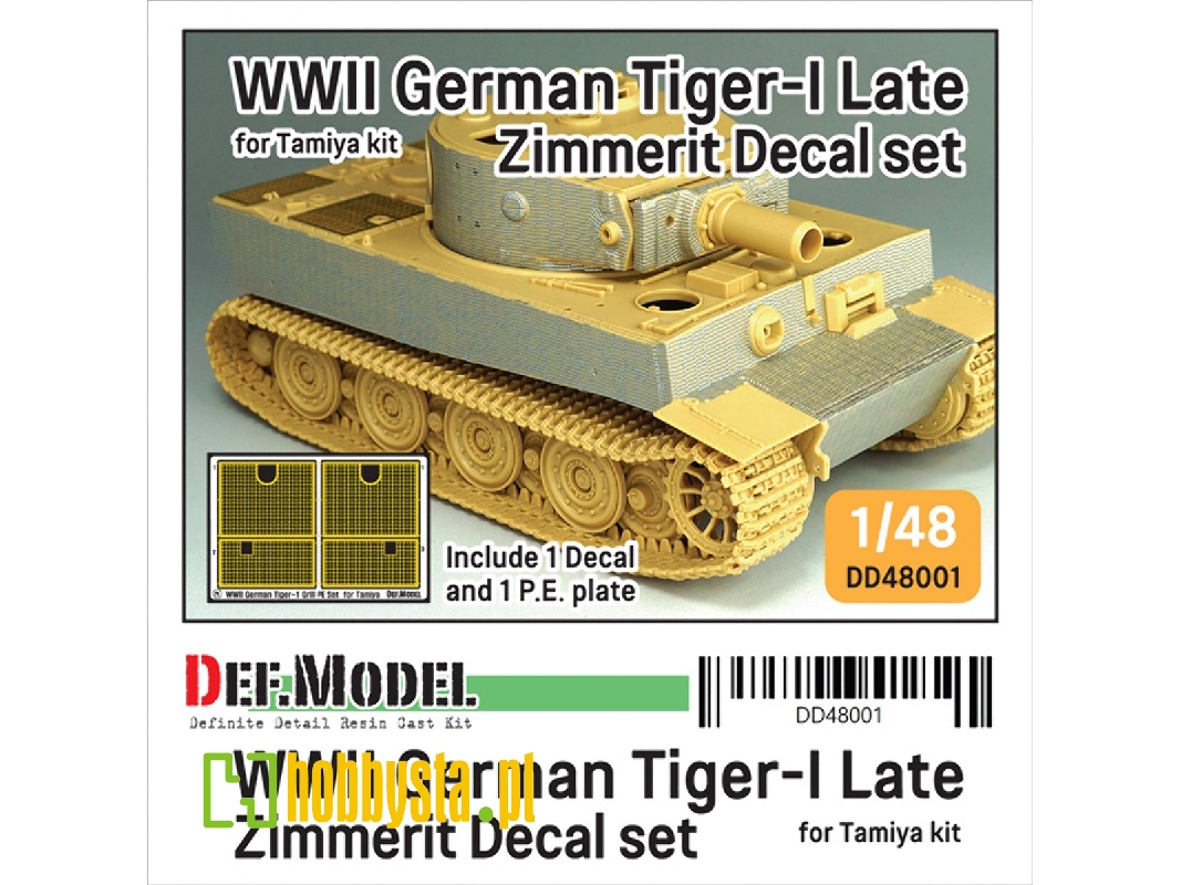 Tiger I Mid/Late - Zimmerit Decal Set With Pe Grill (For Tamiya Kits) - image 1