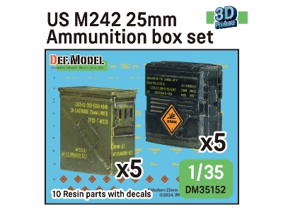 Us M242 25mm Ammunition Box Set - 3d Printed (10 Pcs And Decals) - image 1
