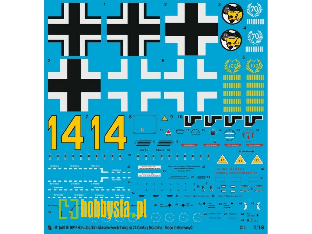 Markings For Bf 109 F Hans Joachim Marseille For Xxi. Century Planes - image 1