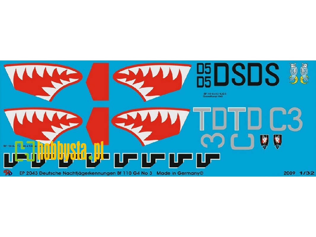 2 Markings For Bf 110 G 4 Night Fighter With Shark Mouth - image 1