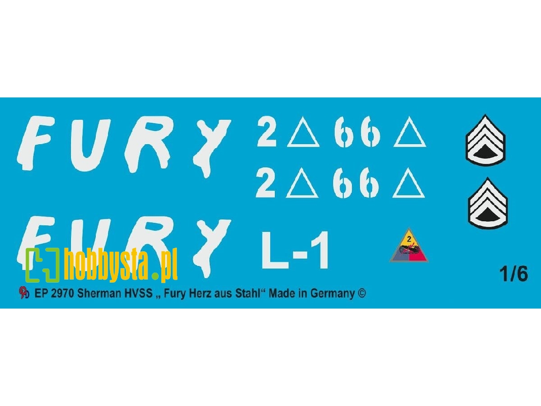Markings For The Movie Sherman "fury" - image 1