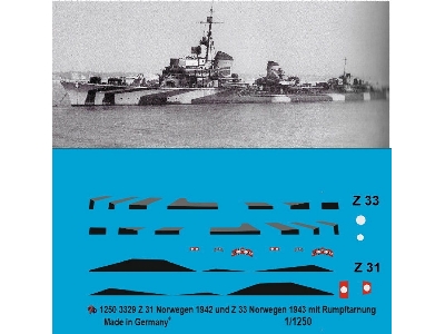 German Destroyers Dkm Z31 And Z33 Norway 1943 With Body Camouflage - image 1