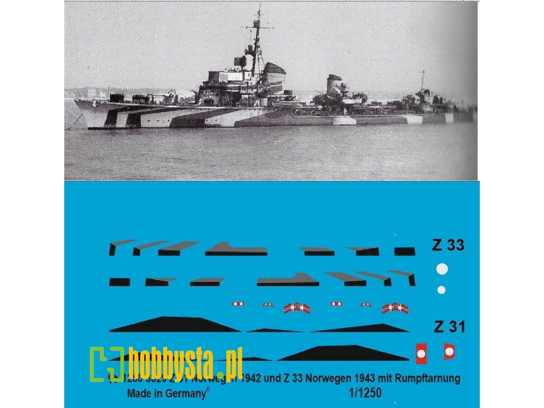 German Destroyers Dkm Z31 And Z33 Norway 1943 With Body Camouflage - image 1