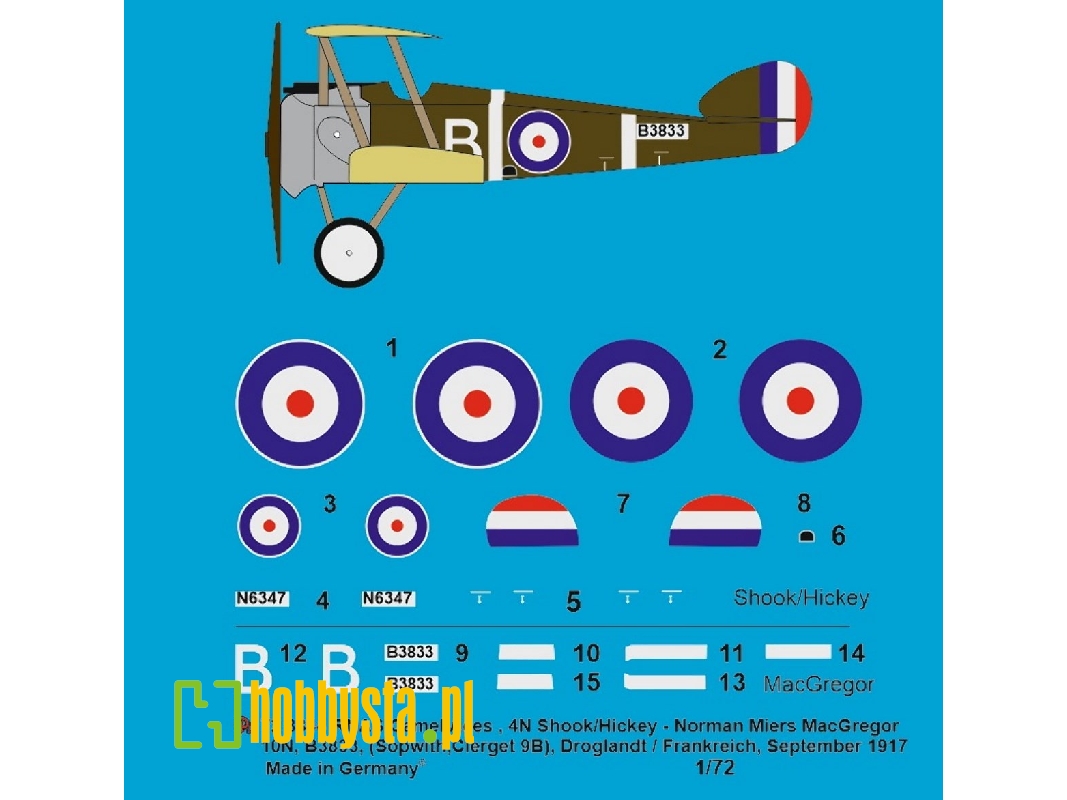 Sopwith Camel Rnas 4n Shook/Hickey - Norman Miers Macgregor, 10n, B3833 (Sopwith, Clerget 9b), Droglandt/France, September 1917 