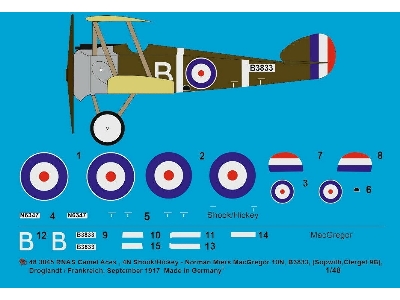 Sopwith Camel Rnas 4n Shook/Hickey - Norman Miers Macgregor, 10n, B3833 (Sopwith, Clerget 9b), Droglandt/France, September 1917 
