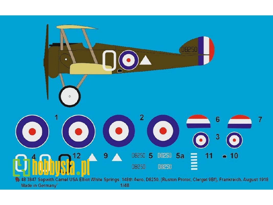 Sopwith Camel Usa Elliot White Springs, 148th Aero, D8250 (Ruston Proctor, Clerget 9bf), France, August 1918 - image 1