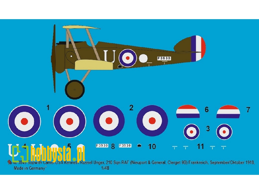 Sopwith Camel Usa Kenneth Russel Unger, 210 Sqn Raf, F3930 (Nieuport And General, Clerget 9b), France, September/October 1918 - 