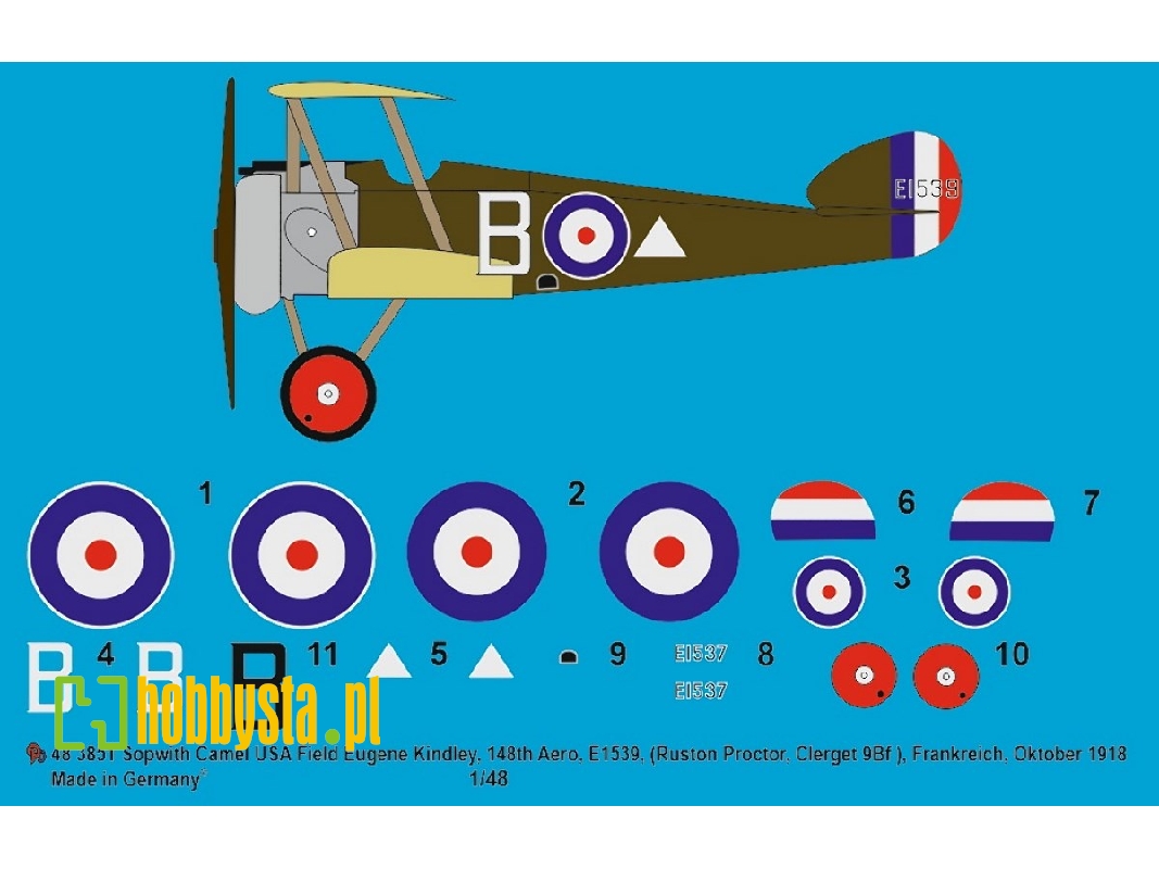 Sopwith Camel Usa Field Eugene Kindley, 148th Aero, E1539 (Ruston Protor, Clerget 9bf) France, October 1918 - image 1