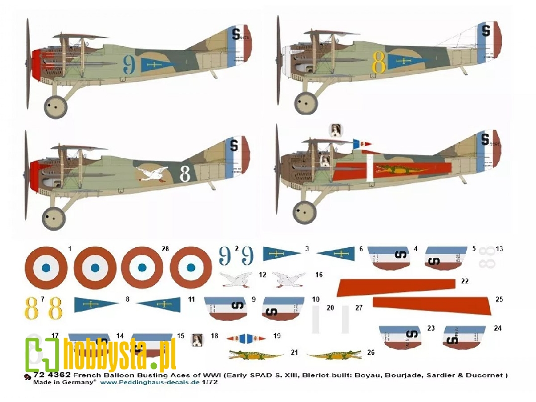French Balloon Busting Aces Of Wwi (Early Spad S. Xiii, Bleriot-built: Boyau, Bourjade, Sardier And Ducornet) - image 1