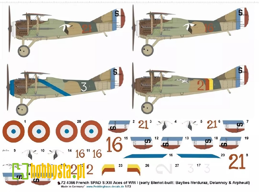 French Spad S.Xiii Aces Of Ww I (Early Bleriot-built: Baylies-verduraz, Deelannoy And Arpheuil) - image 1