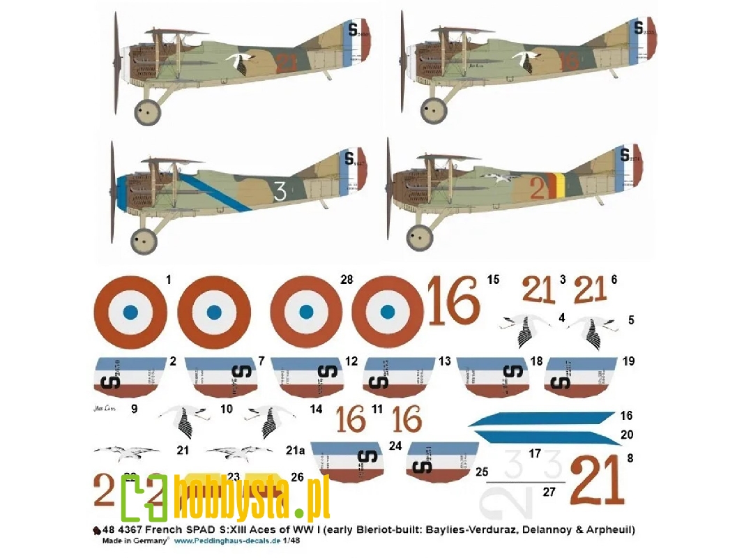 French Spad S.Xiii Aces Of Ww I (Early Bleriot-built: Baylies-verduraz, Deelannoy And Arpheuil) - image 1