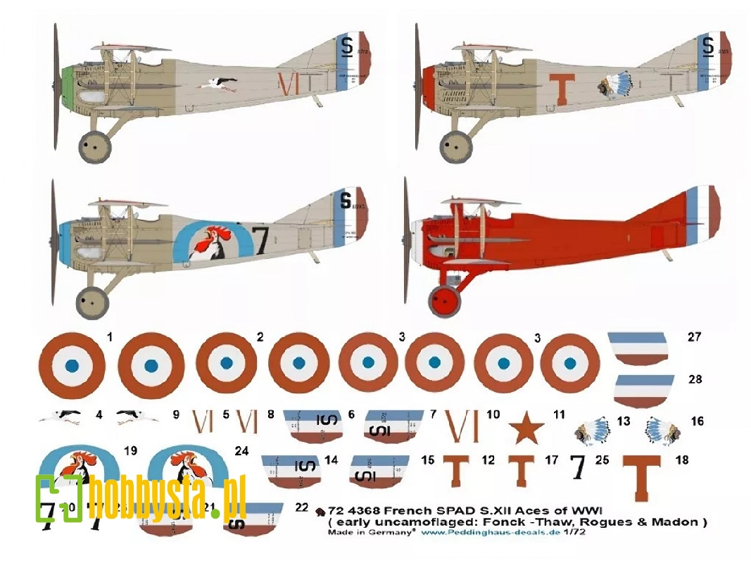 French Spad S.Xii Aces Of Wwi (Early Uncamoflaged: Fonk-thaw, Rogues And Camera-madon) - image 1