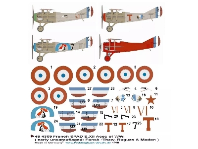 French Spad S.Xii Aces Of Wwi (Early Uncamoflaged: Fonk-thaw, Rogues And Camera-madon) - image 1