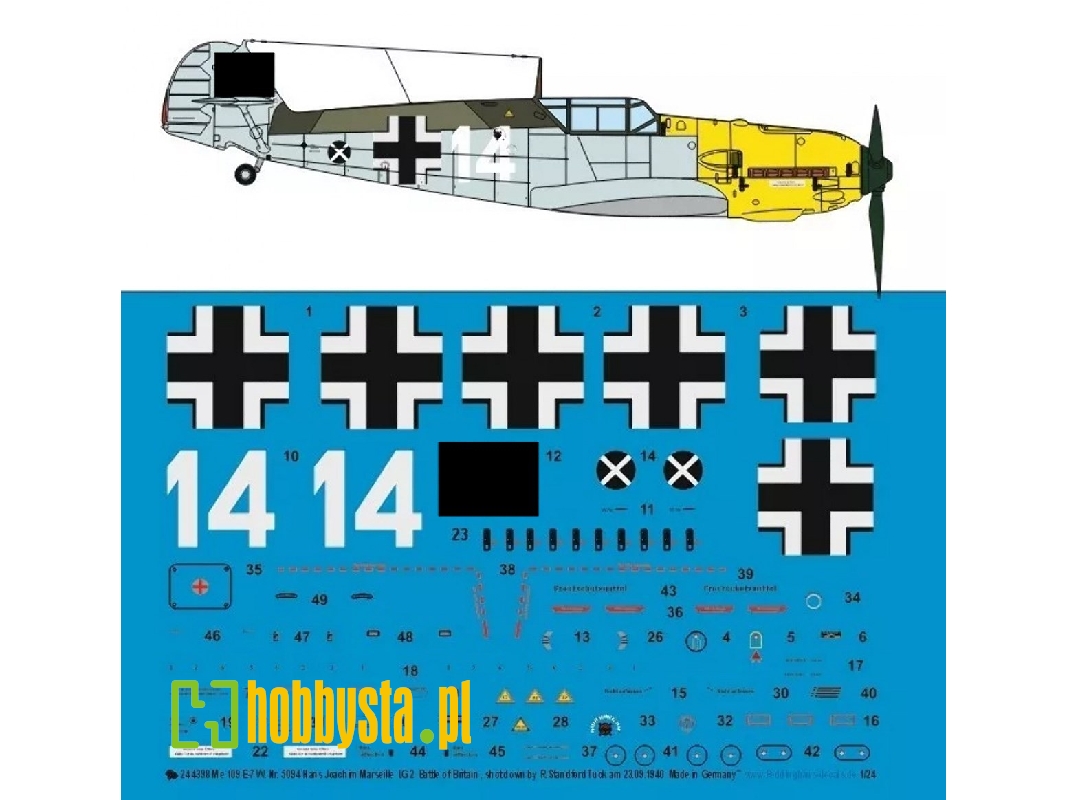 Me 109 E-7 W. Nr 5094 Hans Joachim Marseile Lg 2 23.09.1940 Shot Down By R. S. Tuckl - image 1