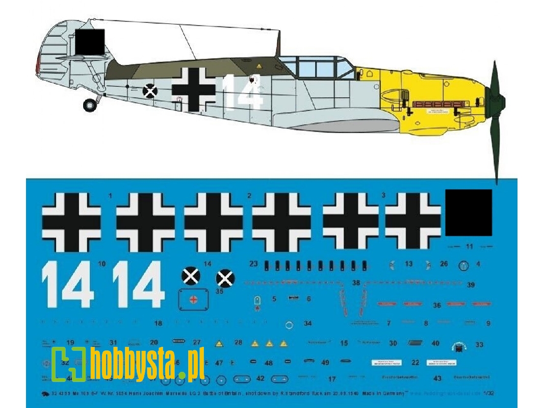 Me 109 E-7 W. Nr 5094 Hans Joachim Marseile Lg 2 23.09.1940 Shot Down By R. S. Tuckl - image 1