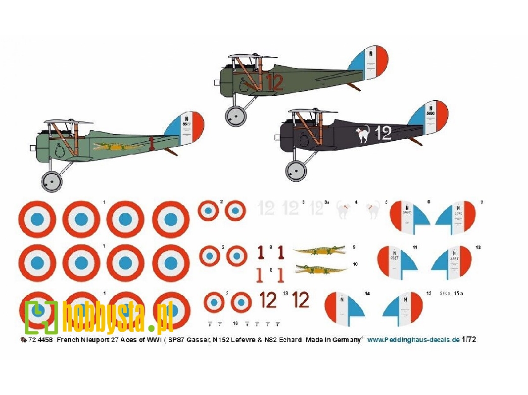French Nieuport 27 Aces Of Wwi (Sp87 Gasser, N152 Lefévre & N82 Echard) - image 1