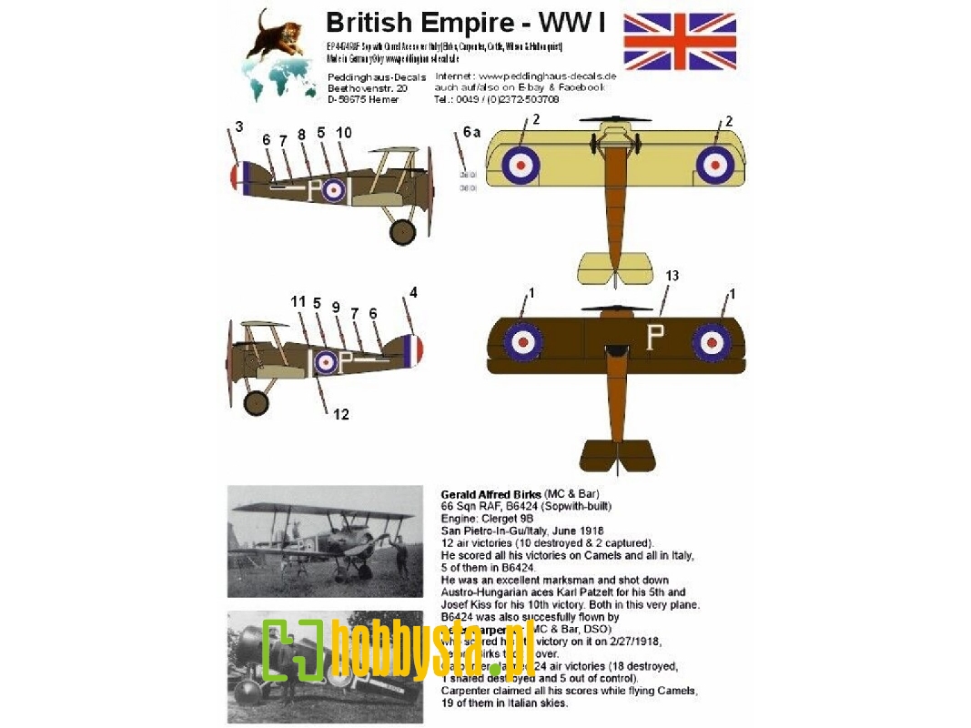 Sopwith Camel Gerald Alfred Birks / Peter Carpenter, Sidney Joseph Cottle / Percy Wilson / Josef Eskill Hallonquist - image 1
