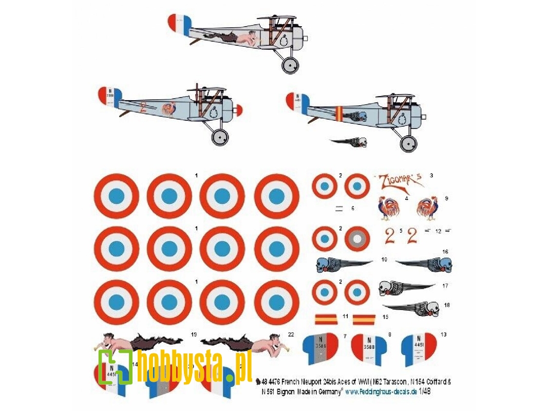 French Nieuport 24bis Aces Of Wwi (N62 Tarson, N 154 Coiffard & N 561 Bignon) - image 1