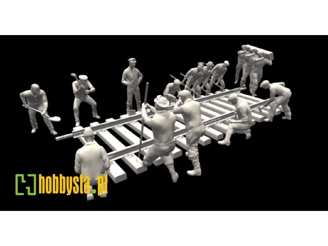 Workers Laying Railroad Rails - Set Without Rails (15 Figures) - image 1