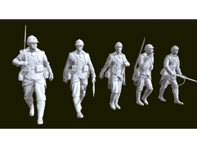 French Wwi Soldiers Marching (5 Figures) - image 1