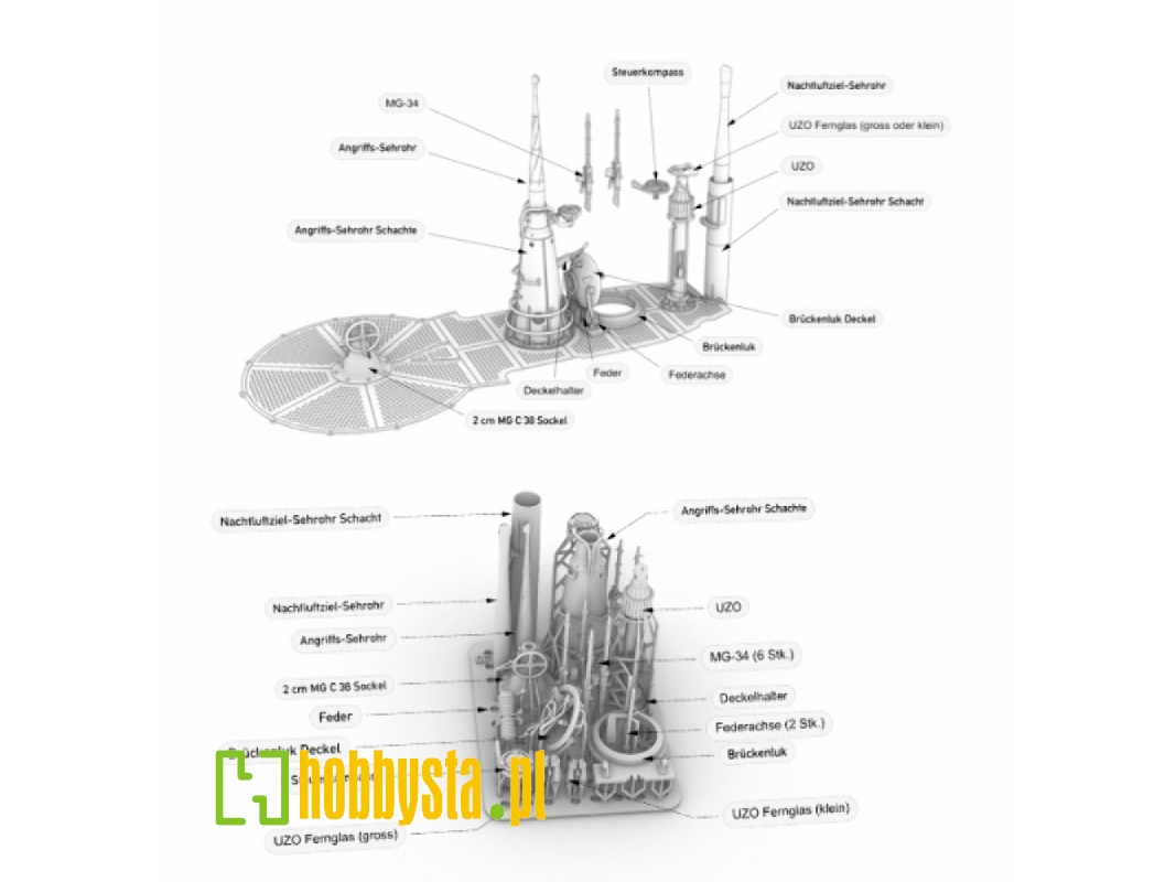 U-boot Typ Vii C - Tower Interior Parts (3d-printed) - image 1