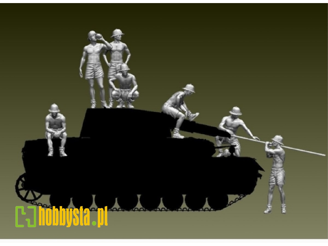 7 Men Dak Armoured Crew During Maintenance With Pith Helmet - image 1